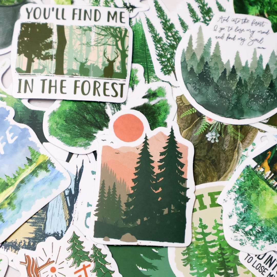 Tree Stickers 50PCS Forest Stickers, Green Nature Tree Deer Bear Decals, Wilderness ...