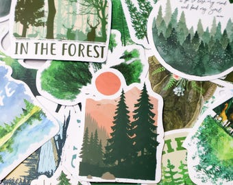 50 pegatinas de bosque, calcomanías de naturaleza verde, árboles, ciervos y osos, vinilo de naturaleza salvaje para guitarra, portátil, equipaje, álbum de recortes, diario