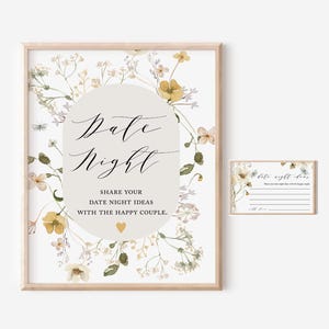 Wildflower Date Night Ideas Card, Date Night Ideas Sign, Boho Bridal Shower, Wedding Date Night, Date Night Card Template, YWB
