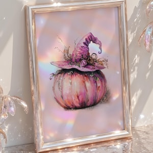 Pastel Pumpkin Witch Hat Print: Girly Halloween Nursery Art (Digital Download 9x12in JPEG & PDF)
