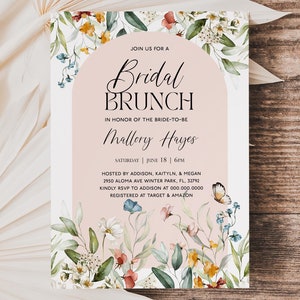 Wildflower Bridal Brunch Invitation Template, Floral Spring Bridal Brunch Invite, Wildflowers Shower Invite, Invitation Template CB