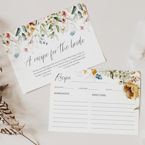 Wildflower Bridal Recipe Card Template (Printable)