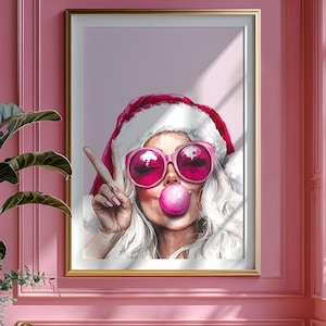 Pink Mrs Claus Wall Art Pink Christmas Decor Christmas Wall Decor Holiday Mrs Claus Bubble Gum Retro Mrs Santa Claus Christmas CAP01