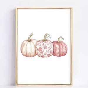 Blush Pink Floral Pumpkin Print: Pastel Autumn Wall Art (Digital Download 9x12 JPEG & PDF)
