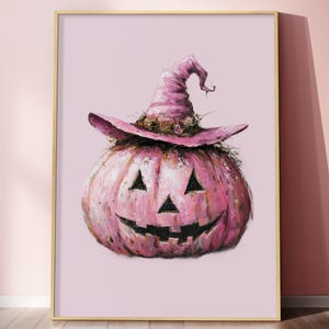 Pink Halloween Pumpkin Print: Girly Witch Hat Wall Art (Digital Download 9x12 JPEG & PDF)