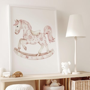 Floral Rocking Horse Print: Chinoiserie Nursery Art (Digital Download)