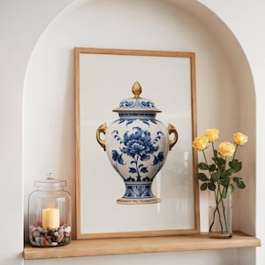 Chinoiserie Ginger Jar Kunstdruck: Blaue Blumenvase (Digitaler Download)