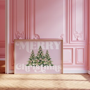 Merry Christmas Printable Art Christmas Tree Wall Art Pink Christmas ...