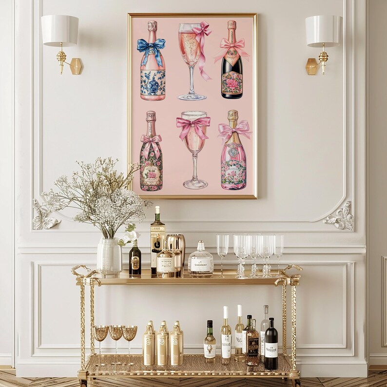 Champagne Wall Art Print, Bar Cart Wall Decor, Champagne Wine Glasses ...