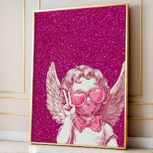 Pink Glitter Cupid Print: Valentine&#39;s Day Angel Decor (Digital Download)