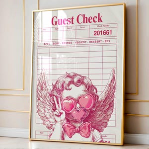 Cupid Wall Art Print, Guest Check Cupid Print, Pink Cupid Angels, Love Cupid, Valentines Day print, Trendy Wall Art Decor, Pink hearts, CUP