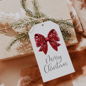 Printable Coquette Christmas Gift Tag Christmas Bows Gift Tags Red Bow Christmas Gift Bags Party Favors Gift Tags Digital Gift Tag