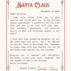 Descarga digital: carta personalizable de Papá Noel, decoración navideña, carta navideña, carta imprimible
