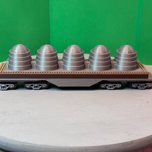 Cybertronic Hobby's HO Scale "Heavy Haulers" 8-Axle FlatCar - (1) Plutonium Waste Load - Flat Dark Earth - Kadee 148 Couplers - Metal Wheels