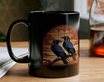 Stained Glass Raven Black Mug Dark Cottagecore