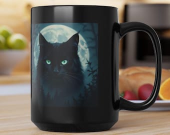 Black Cat Moon Mug | Night Forest Ceramic Mug