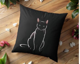 Misteriosa almohada de gato negro con temática de brujas y estilo cottagecore