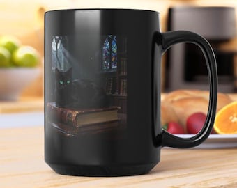 Mysterious Black Cat Gothic Library Mug, Bookish Decor