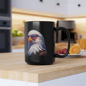 Patriotic Eagle Mug: USA Theme Black Ceramic Coffee Cup