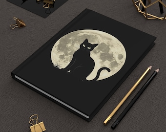 Black Cat Silhouette Journal | Moon Hardcover Notebook