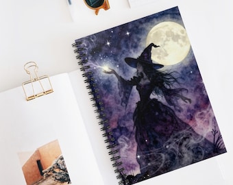 Mystical Witch Illustration Spiral Notebook, Occult Journal