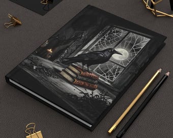 Raven on Books Journal | Hardcover Notebook, Gothic Moonlight Writing Journal