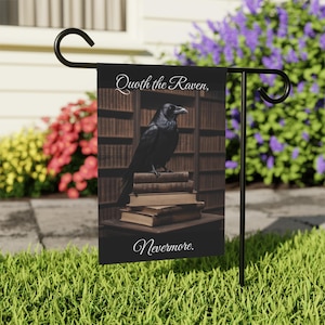 Edgar Allan Poe Banner, Gothic Raven Flag, Dark Poetry, Halloween Decor, Garden & House Banner, Quoth The Raven, Literary Home