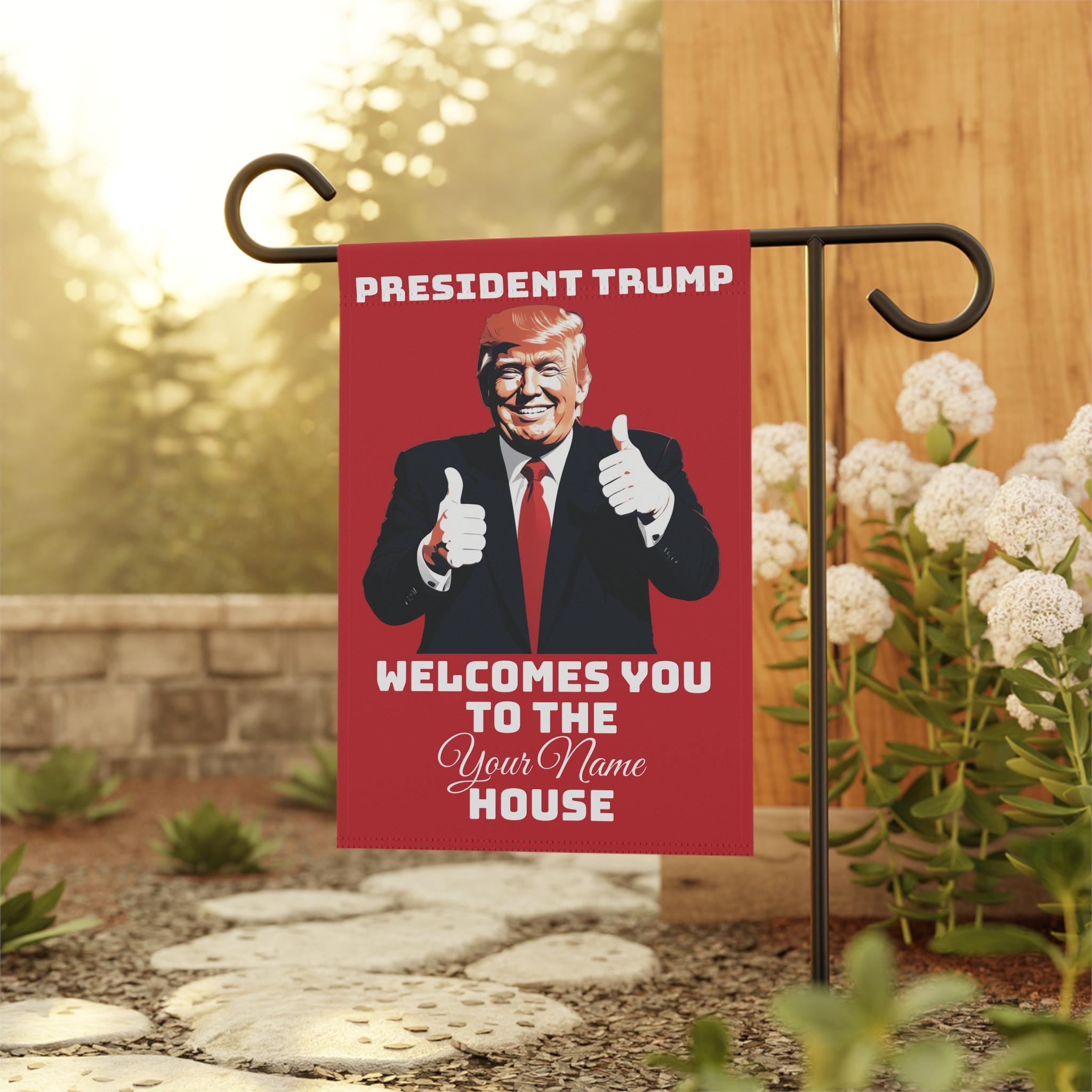 Personalized Outdoor Banner, Welcome Yard Sign, Donald Trump, MAGA Flag, Patriotic Decor, Garden & House Decoration, Political Gift