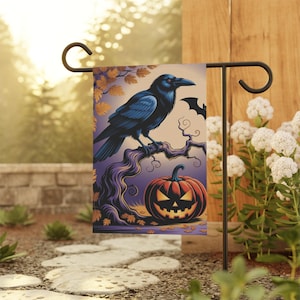 Halloween Raven Banner, Spooky Yard Sign, Autumn Decor, Garden & House Flag, Outdoor Halloween Decoration, Fall Seasonal Banner