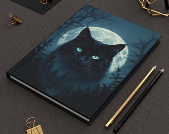 Mystic Black Cat Moon Hardcover Journal | Cat Moonlight Notebook