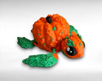 Pumpkin Turtle - Articulated Halloween Turtle Toy, Spooky Fall Decor