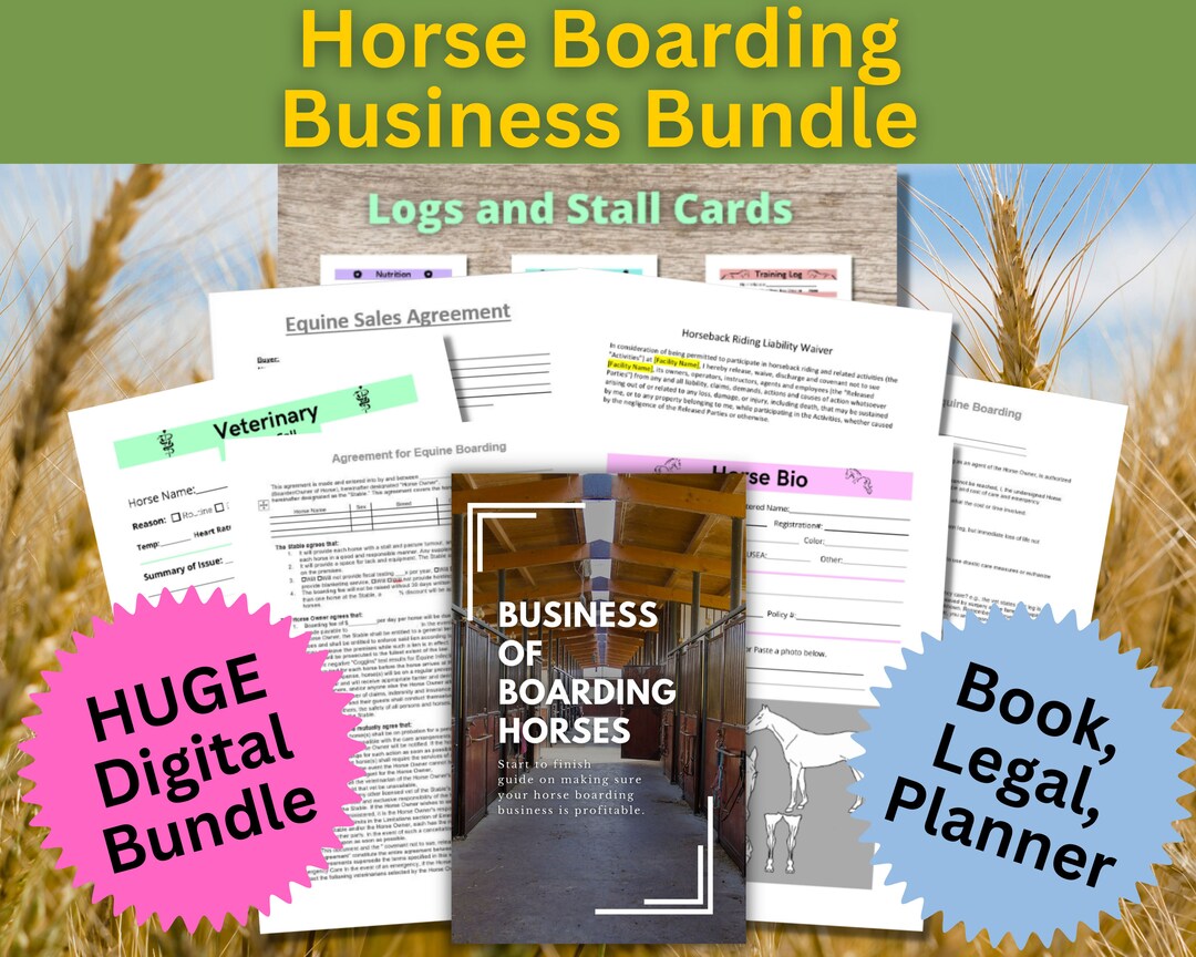 Horse Boarding Business Bundle Ebook, Legal Documents and Printable