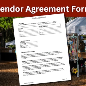 Vendor Agreement Form | Editable Word & Printable PDF | Craft Fair, Farm Market,  Event Use