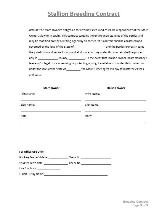 Stallion Pdf Stallion Breeding Contract Template (PDF & DOCX) - Etsy