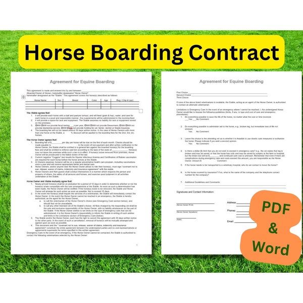 Horse Boarding Invoice Etsy