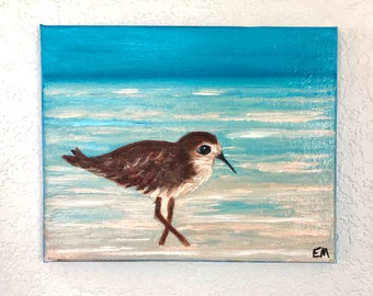 Sandpiper Shore Bird Original Oil Painting by Evie Mineau, Coastal Bird Wall Art
