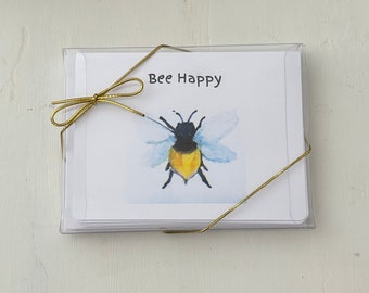 Bumble Bee Blank Folded Note Cards Set of (8) Bee Note Cards With Envelopes, Greeting Cards for all Occasions, Bee Lover Hostess Gift