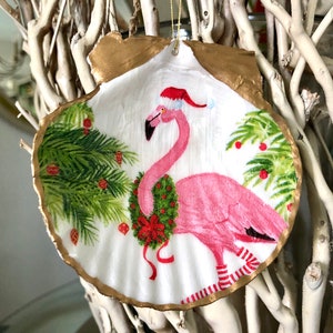 Cute Flamingo Large Christmas Tree Ornament, Tropical Christmas Ornament, Coastal Grandmother Beach Christmas Decor, Flamingo Ornament image 1