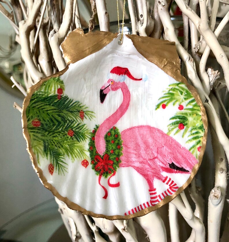 Cute Flamingo Large Christmas Tree Ornament, Tropical Christmas Ornament, Coastal Grandmother Beach Christmas Decor, Flamingo Ornament image 1