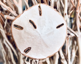 Pearl White Sand Dollar Ornament with Gold Trim (Set of 2) Hostess Gift, Friend Gift, Coastal Grandmother Beach House Decor
