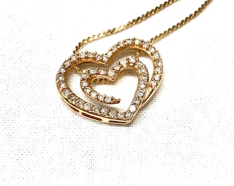 14K Solid Gold Diamond Heart Necklace, Genuine Diamond Floating Heart Necklace,  Coastal Grandmother Diamond Necklace, Gift for Mom