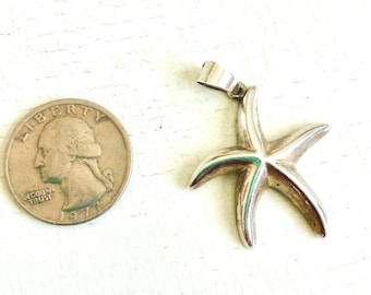 Vintage Sterling Silver Starfish Pendant, Coastal Jewelry, Silver Starfish Charm
