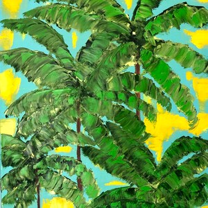 Florida Palm Trees, Impasto Oil Painting-One-of-a-Kind Painting by Evie Mineau, Palm Tree Art Work, Beach House Decor, Palm Tree Painting