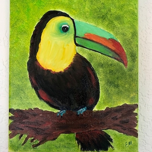 Toucan Bird Oil Painting by Evie Mineau, Tropical Bird Painting, Toucan Colorful Painting, Tropical Artwork, Tropical  Bird Decor