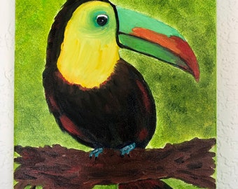 Toucan Bird Oil Painting by Evie Mineau, Original Tropical Bird Artwork, Coastal Bird Wall Art