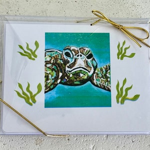 Sea Turtle -Blank Folded Note Cards Set of (8) Turtle Cards/Envelopes, Coastal Greeting Cards for all Occasions, Hostess Beach Gift