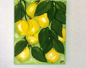 Lemon Tree Oil Painting, Yellow Lemon Tree Oil Painting by Evie Mineau, Lemon Tree Wall Art, Coastal Grandmother, Beach House Decor