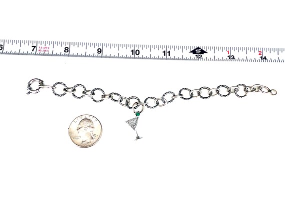 Sterling Silver Link Charm Bracelet with Martini … - image 3