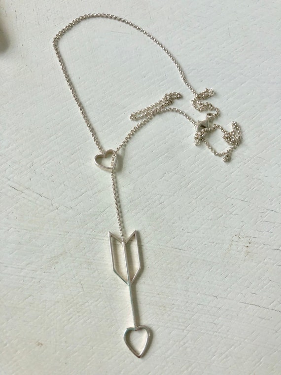 Vintage Sterling Y Chain Heart Lariat Necklace, S… - image 3