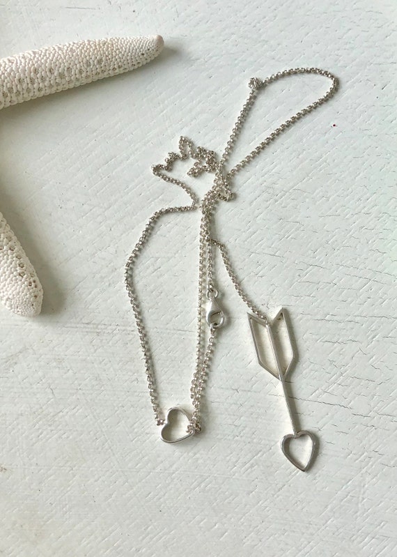 Vintage Sterling Y Chain Heart Lariat Necklace, Si